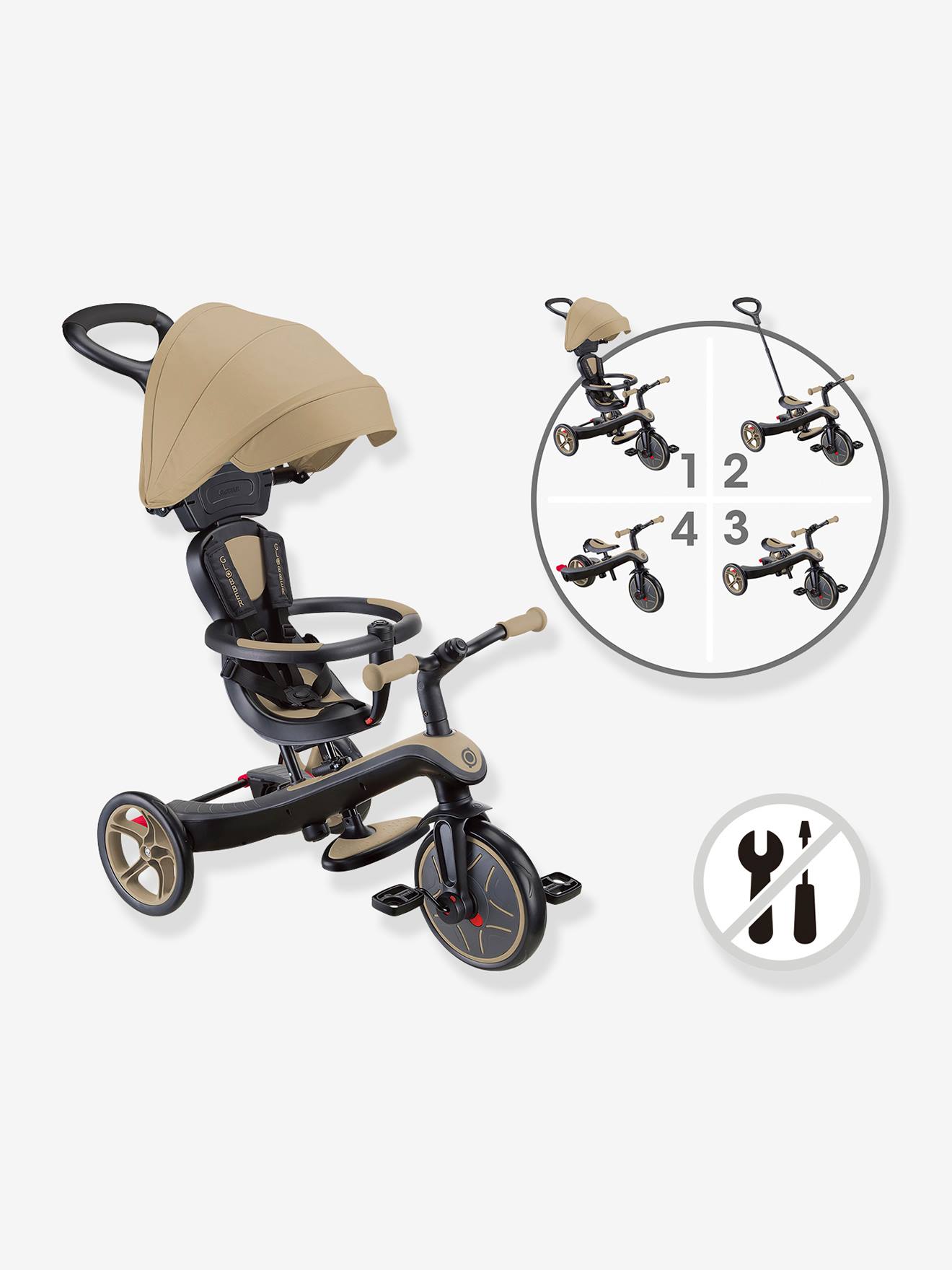 Tricycle Explorer 4 en 1 évolutif draisienne beige