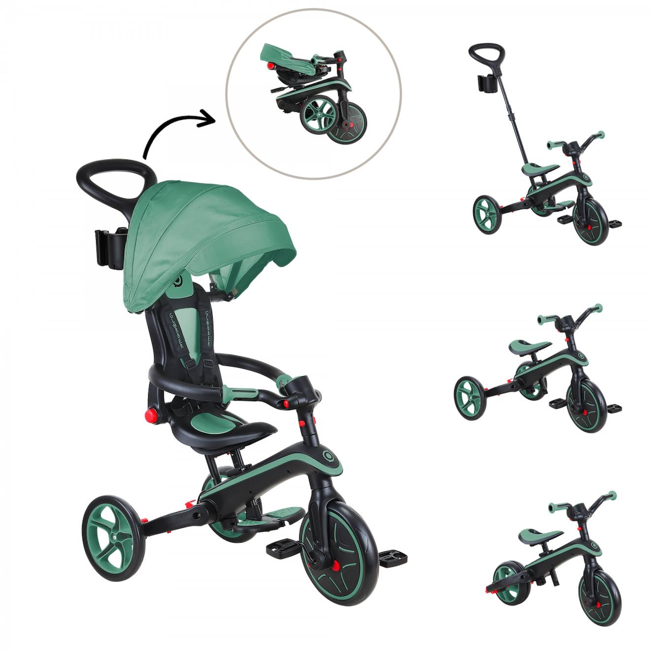 Tricycle Explorer 4-en-1 Évolutif Et Pliable Vert Olive