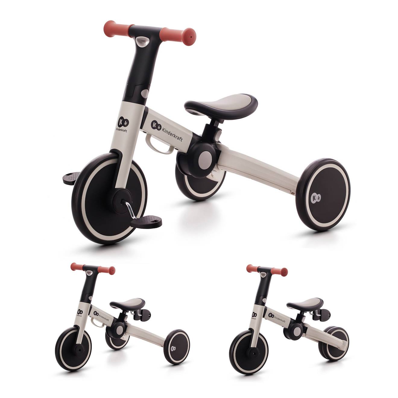Tricycle Kinderkraft 4trike Pliant 3 En 1 Avec Draisienne, Tricycle À Pédales, Selle Réglable Et Cadre Aluminium Grey