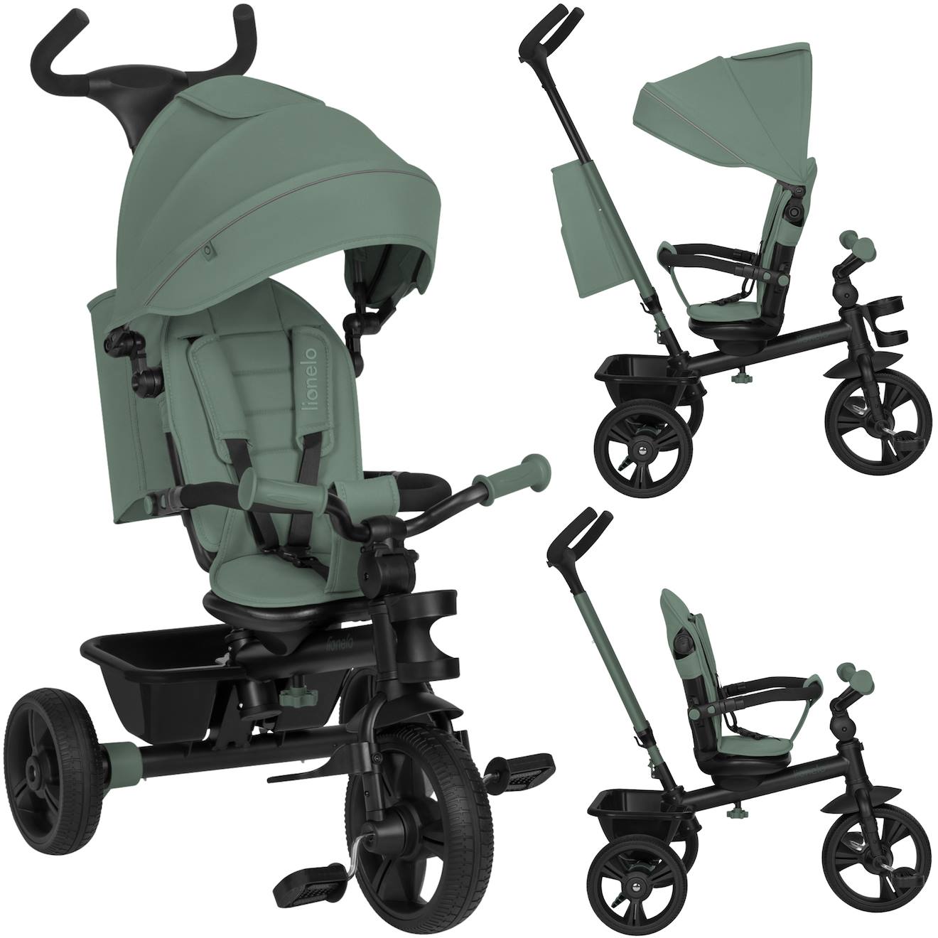 Tricycle Poussette Haari Jusqu’à 25 Kg Avec Siège Réversible, Panier Et Sac Green Sage