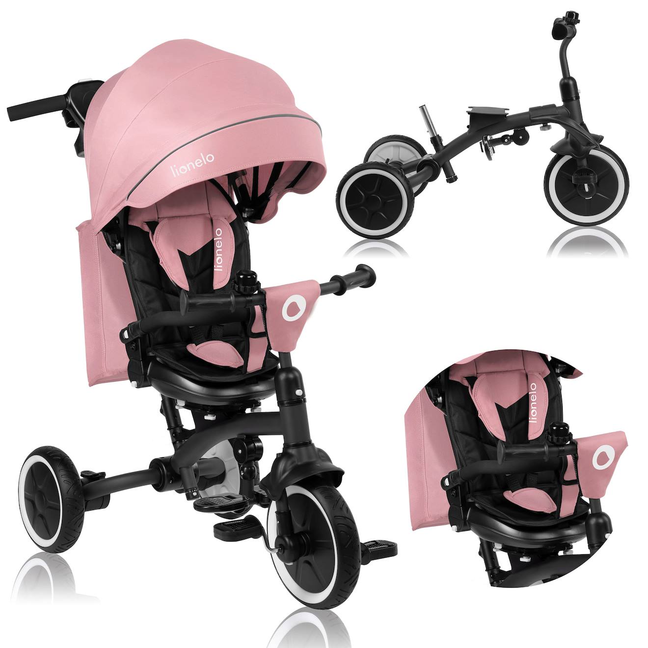 Tricycle Poussette Tris Plus Jusqu’à 25 Kg Avec Siège Réversible Et Accessoires Pink Rose