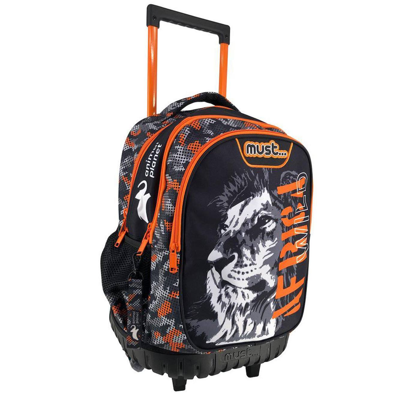 Trolley Scolaire Garçon Lion Animal Planet Africa Wild 3 Compartiments 45 Cm Noir / Orange / Gris
