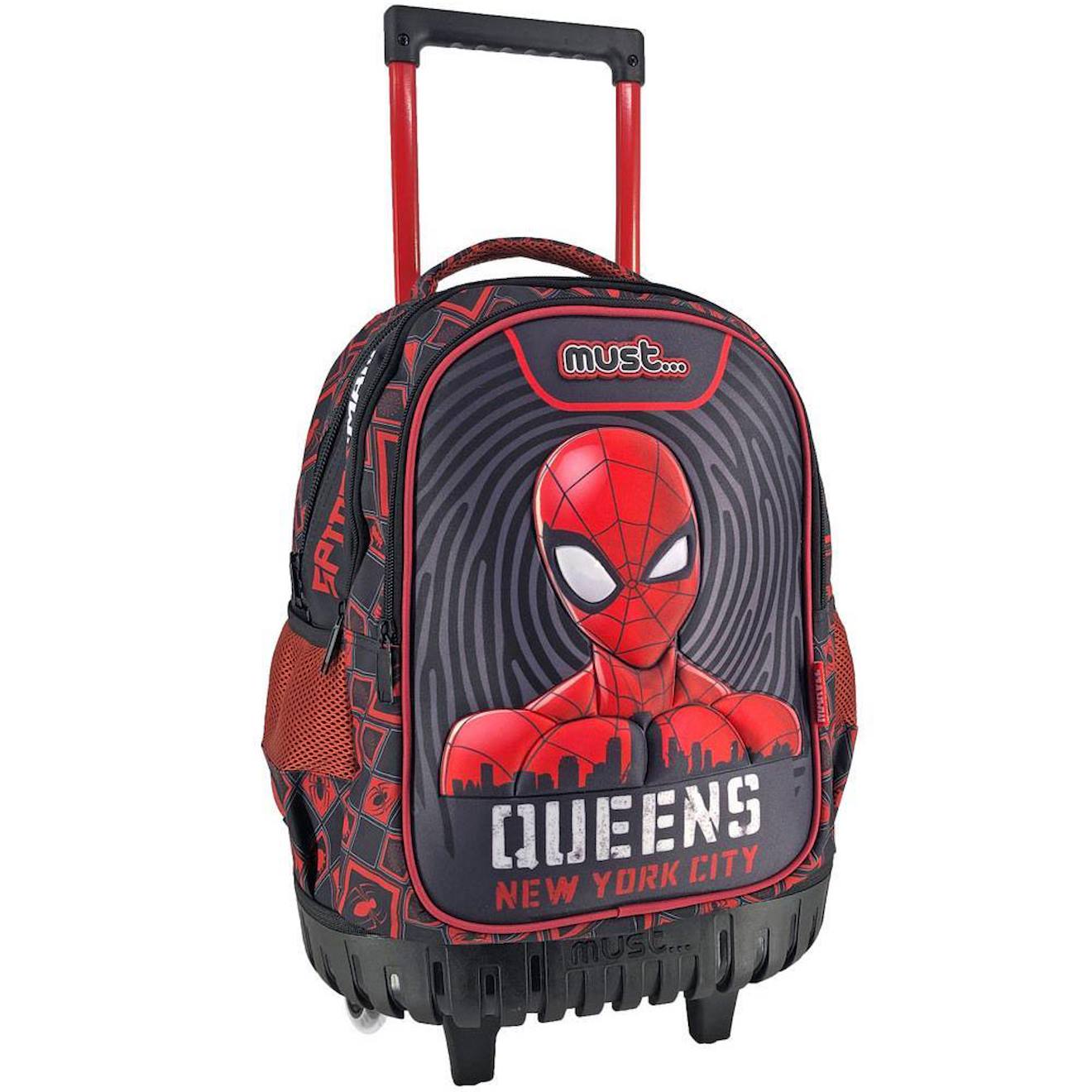 Trolley Scolaire Garçon Spider-man New York City 3 Compartiments 45 Cm Noir / Rouge / Blanc