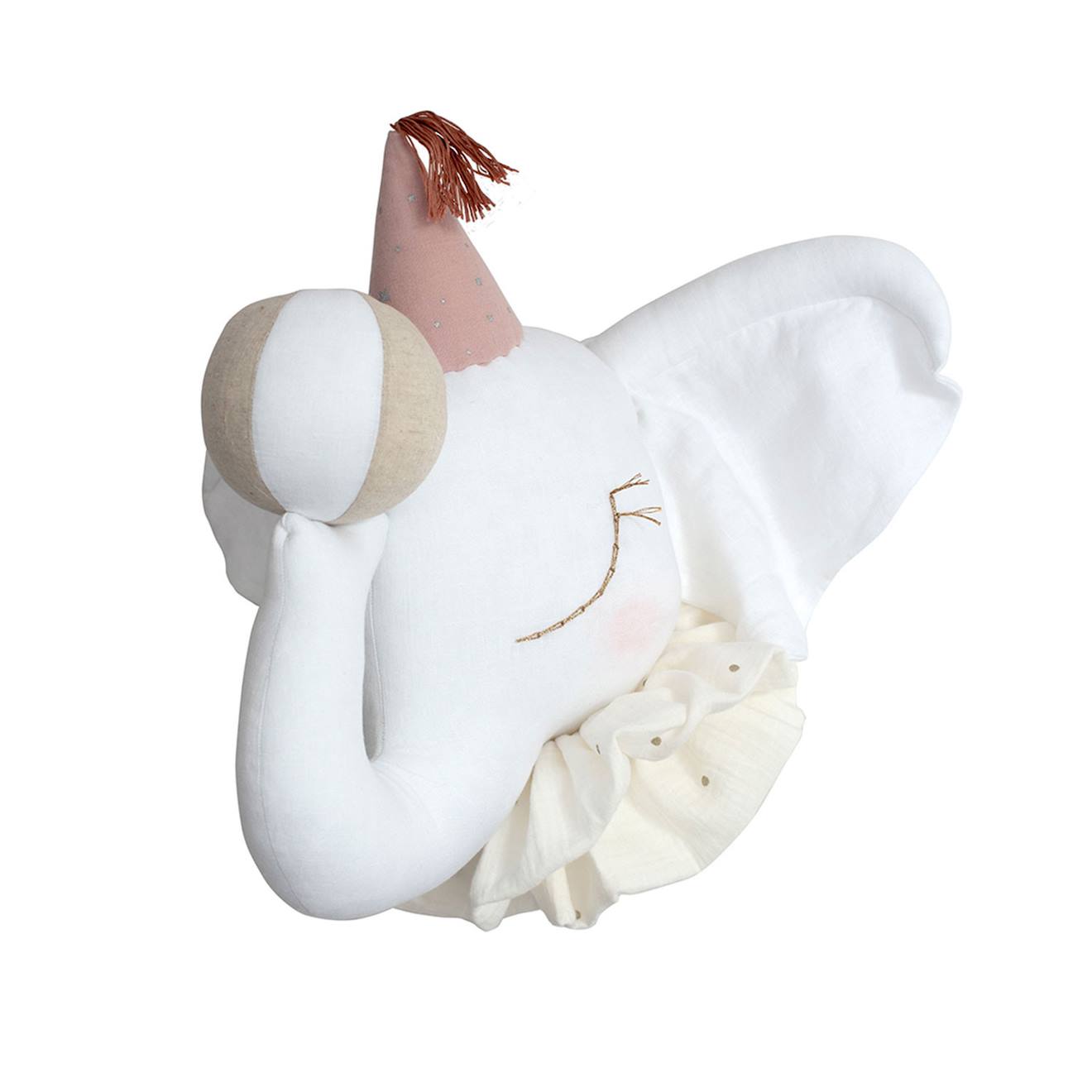 Trophée Mural Éléphant En Lin – Décoration Chambre Bébé Enfant Blanc