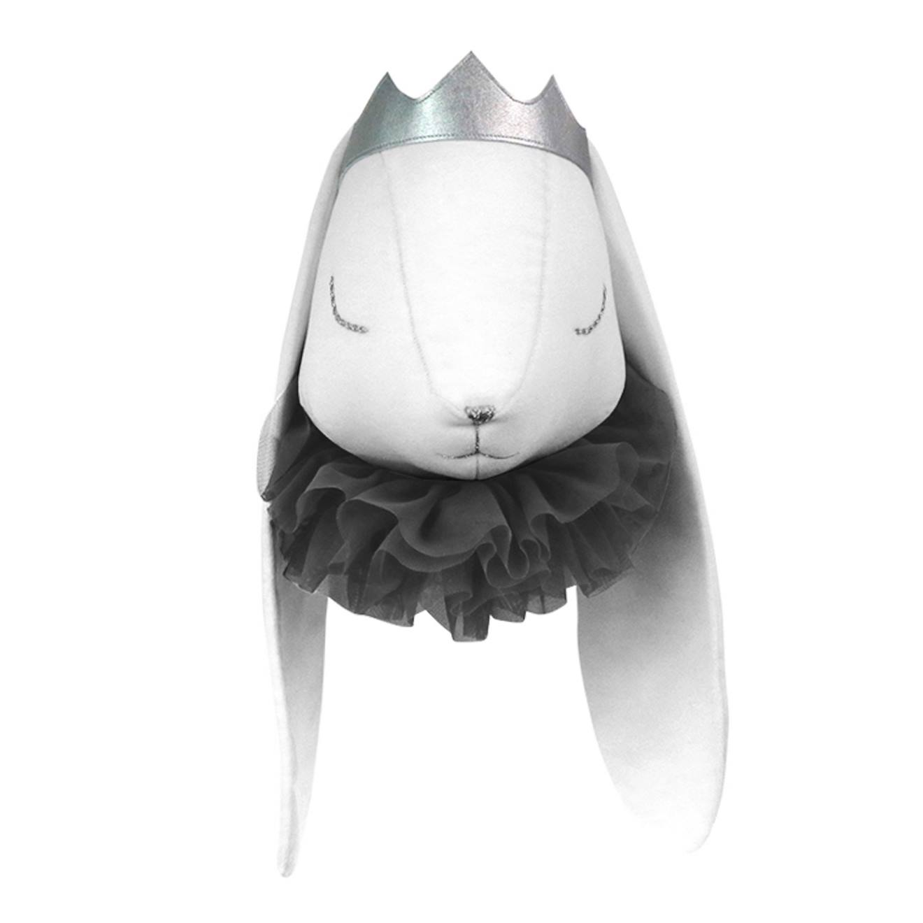 Trophée Mural Lapin Prince En Velours – Décoration Chambre Bébé Enfant Blanc