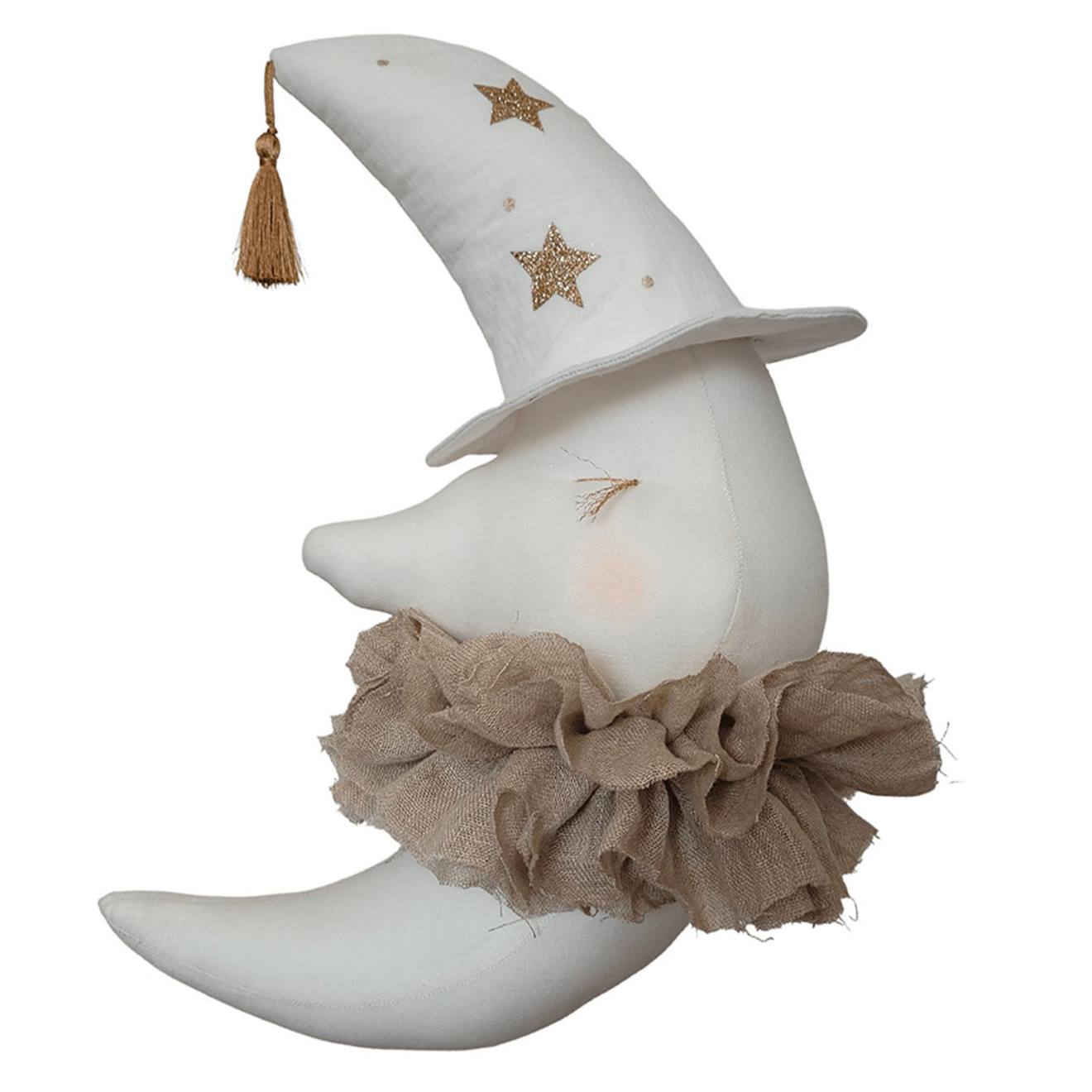 Trophée Mural Lune En Lin – Décoration Chambre Bébé Enfant Blanc