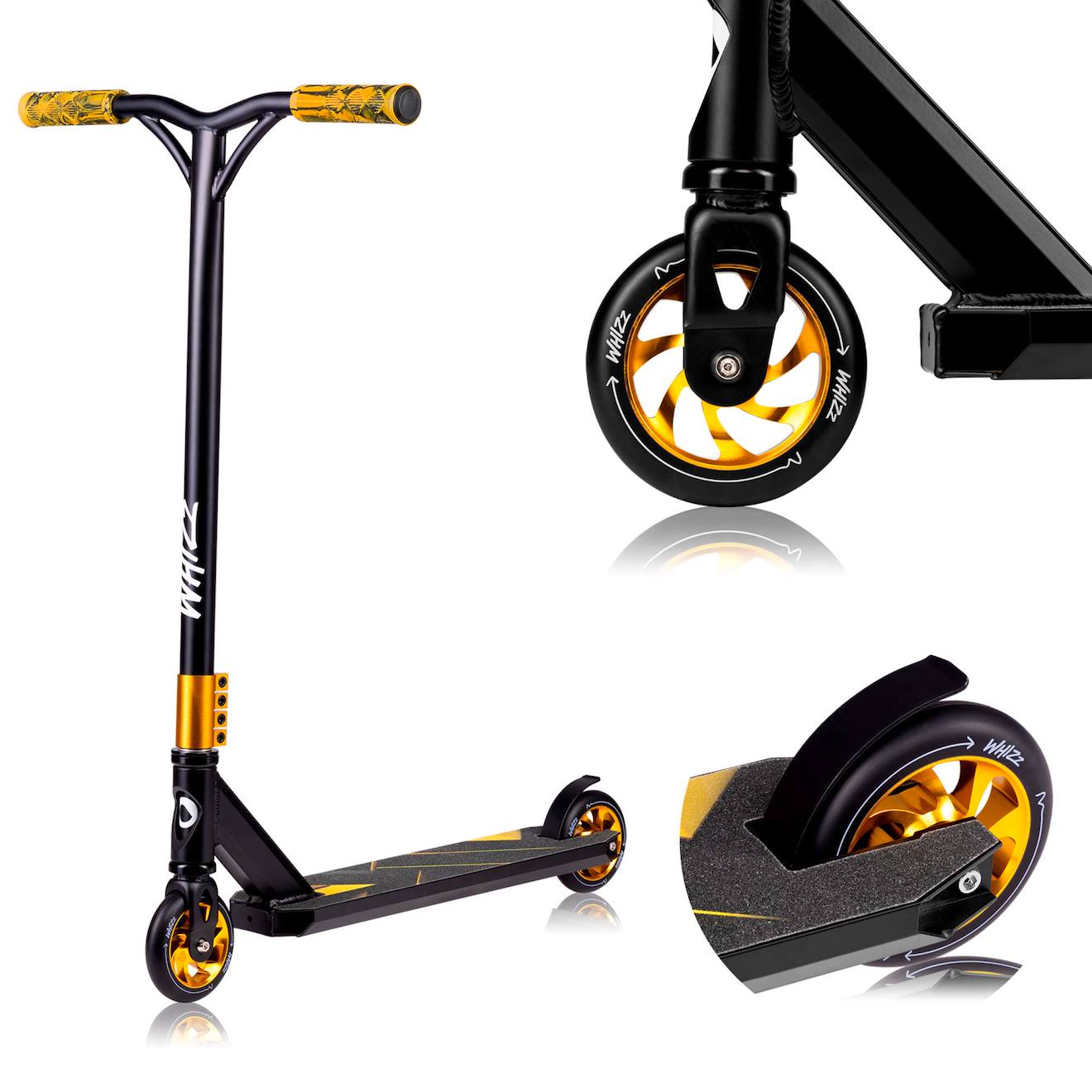 Trottinette Acrobatique Whizz Avec Guidon Large Et Roulements Abec-9 Black Carbon Yellow