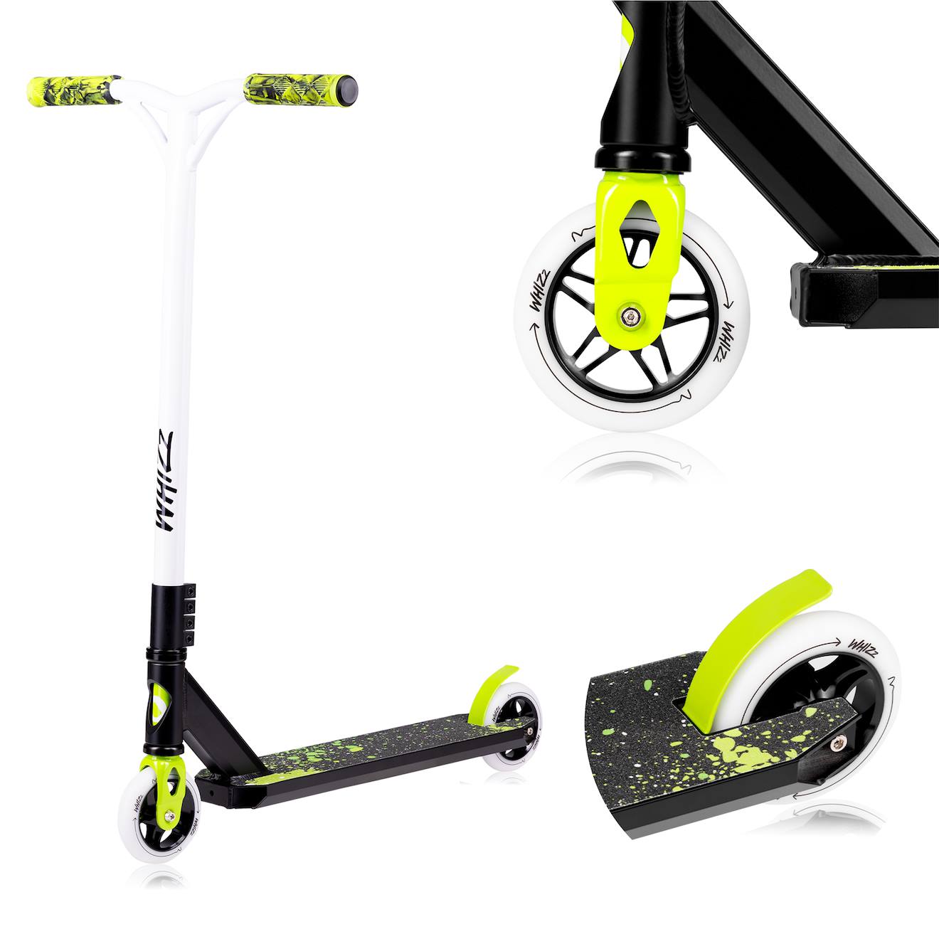 Trottinette Acrobatique Whizz Avec Guidon Large Et Roulements Abec-9 Green Lime Black