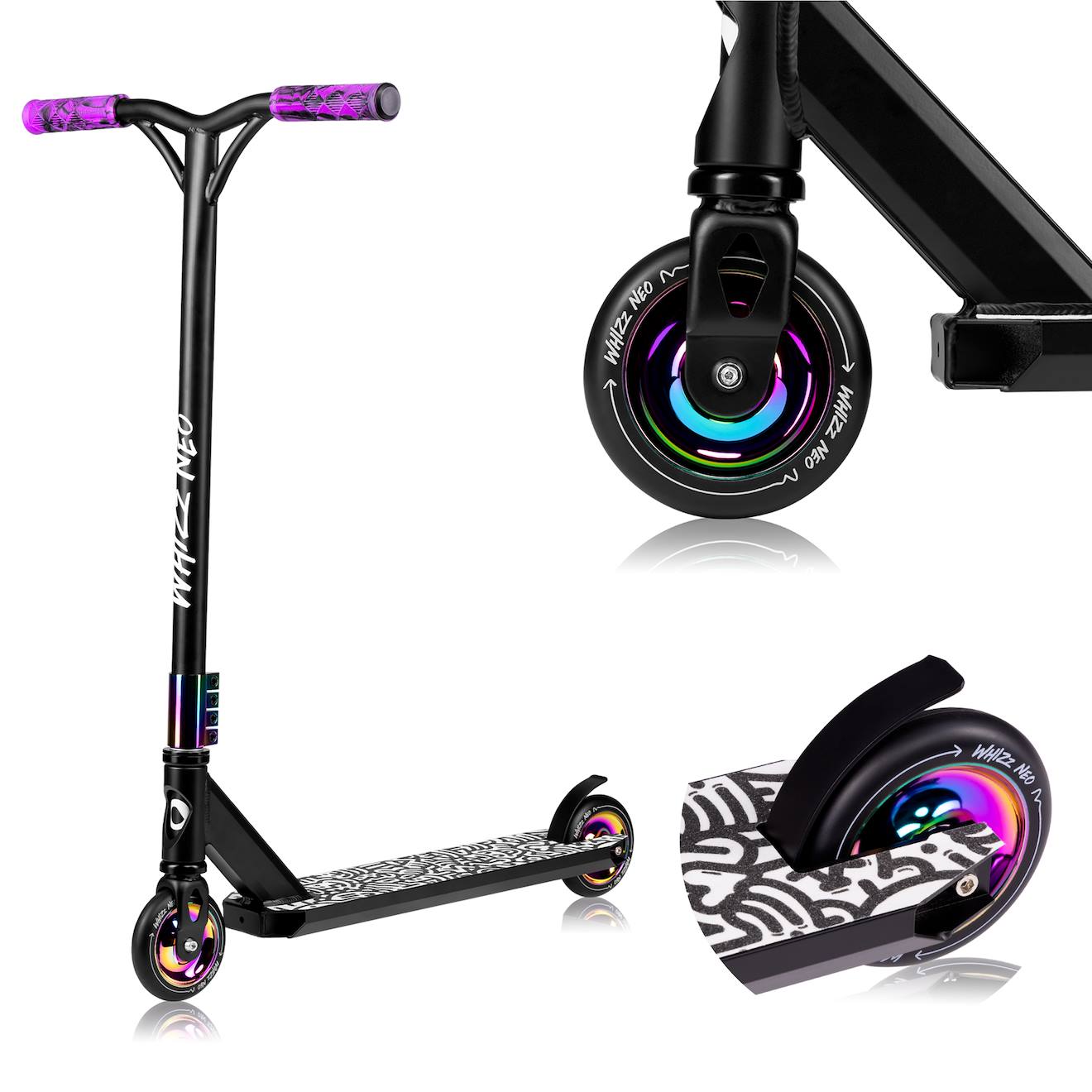 Trottinette Acrobatique Whizz Jusqu’à 100 Kg Avec Guidon Large Et Roulements Abec-9 Black Carbon Multicolor