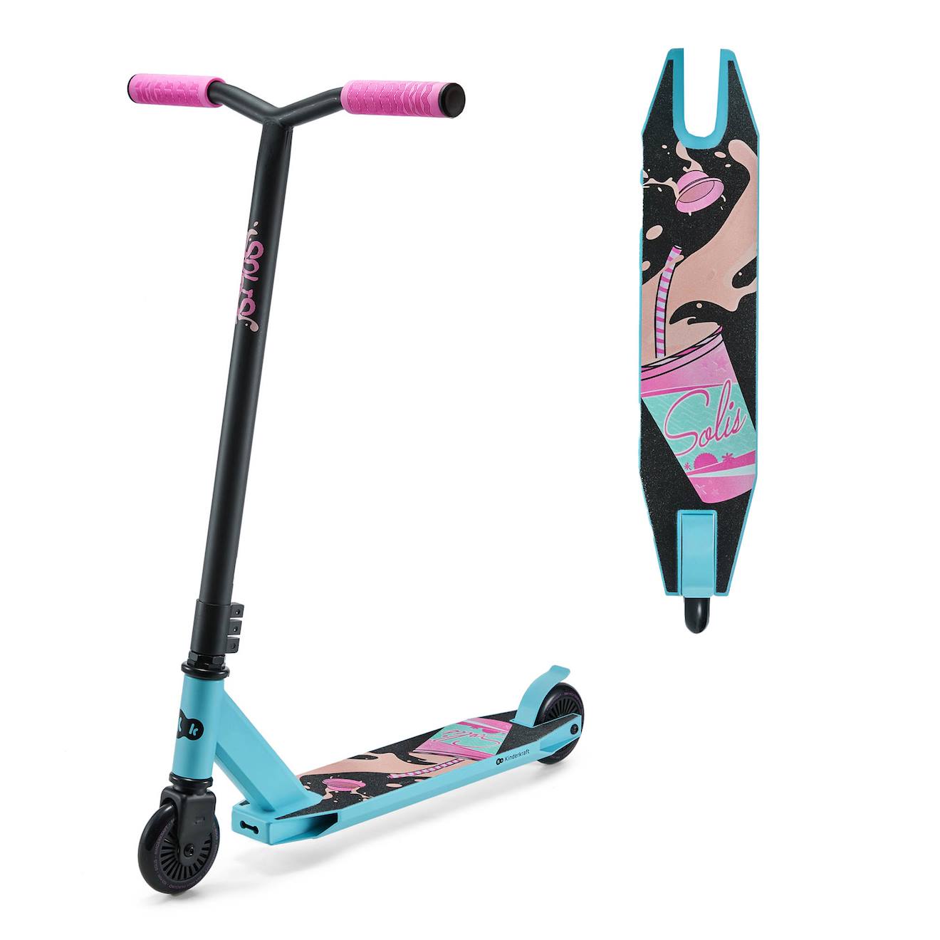 Trottinette Freestyle Kinderkraft Solis Avec Roulements Abec-9, Roues Pu 100 Mm, Guidon En Y, Frein Arrière Et Cadre Robuste Rose