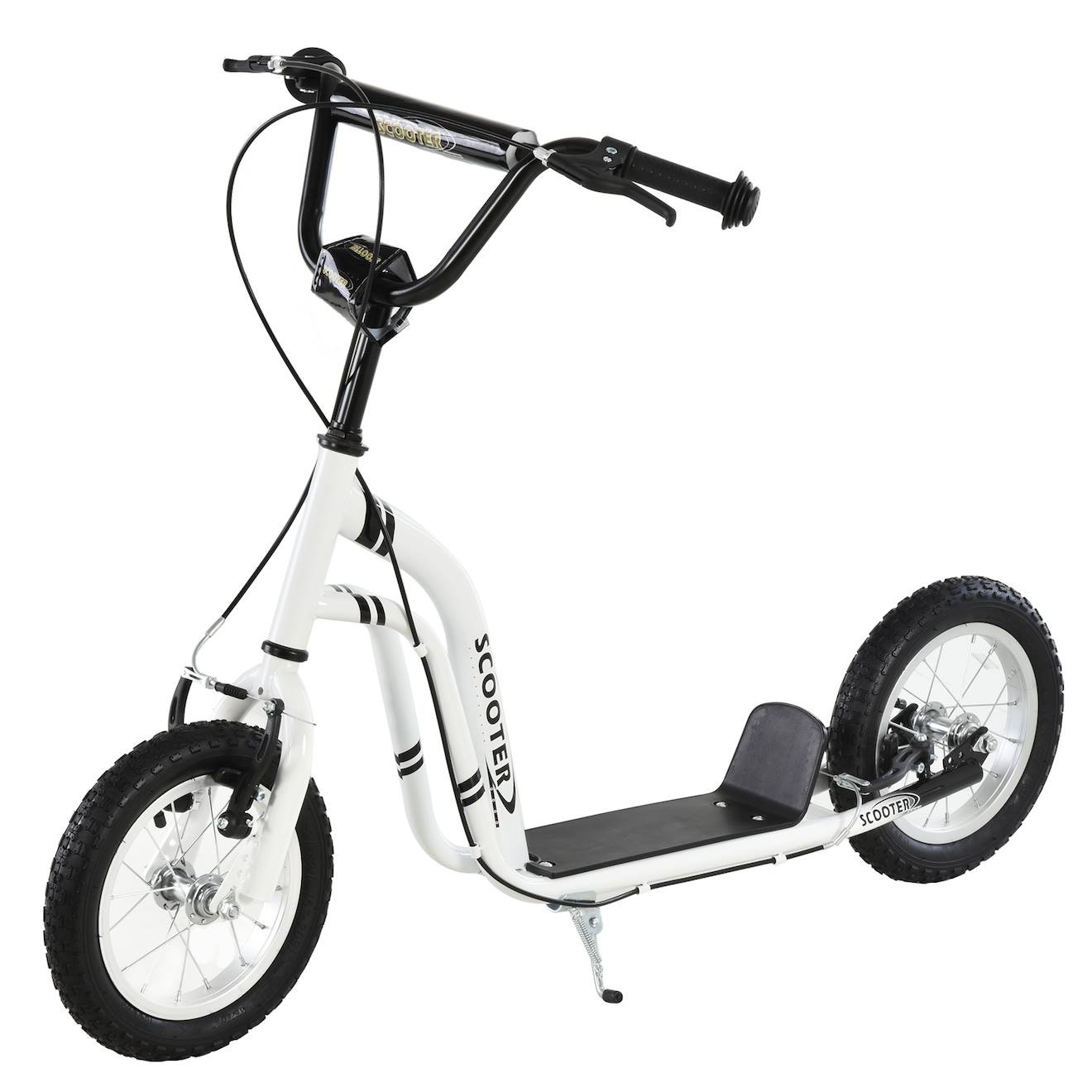 Trottinette Patinette Enfant Grands Pneus Guidon Réglable 2 Freins Béquille Blanc