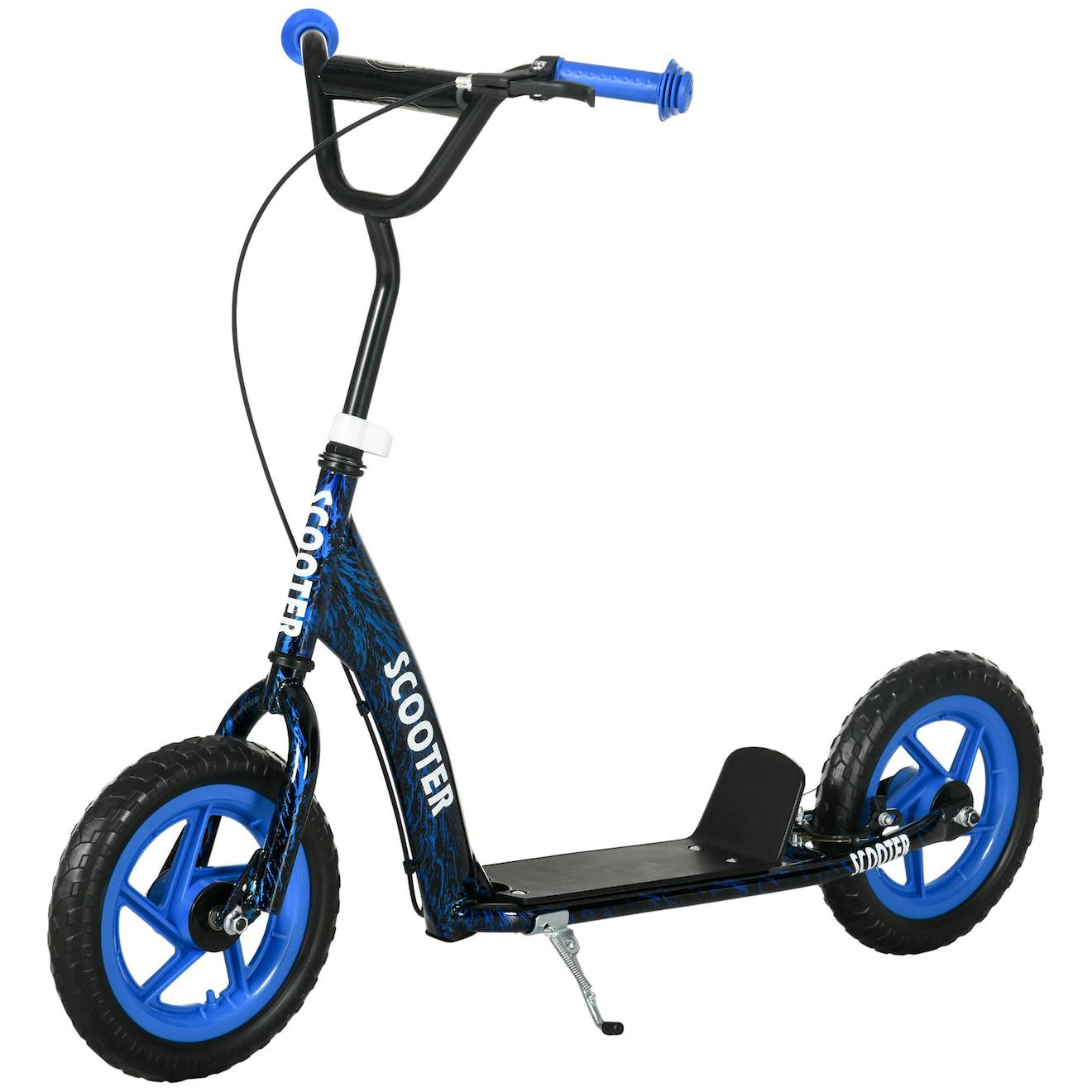 Trottinette Patinette Enfant Roues 30 Cm Guidon Réglable Poignée Frein Et Béquille Acier Bleu