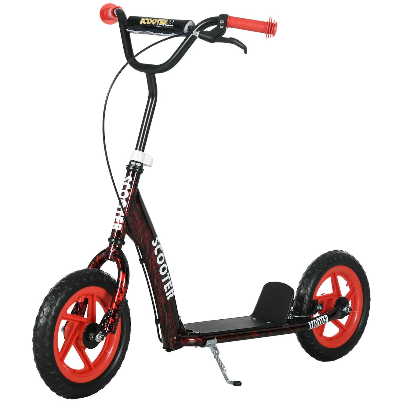 Trottinette Patinette Enfant Roues 30 Cm Guidon Réglable Poignée Frein Et Béquille Acier Rouge