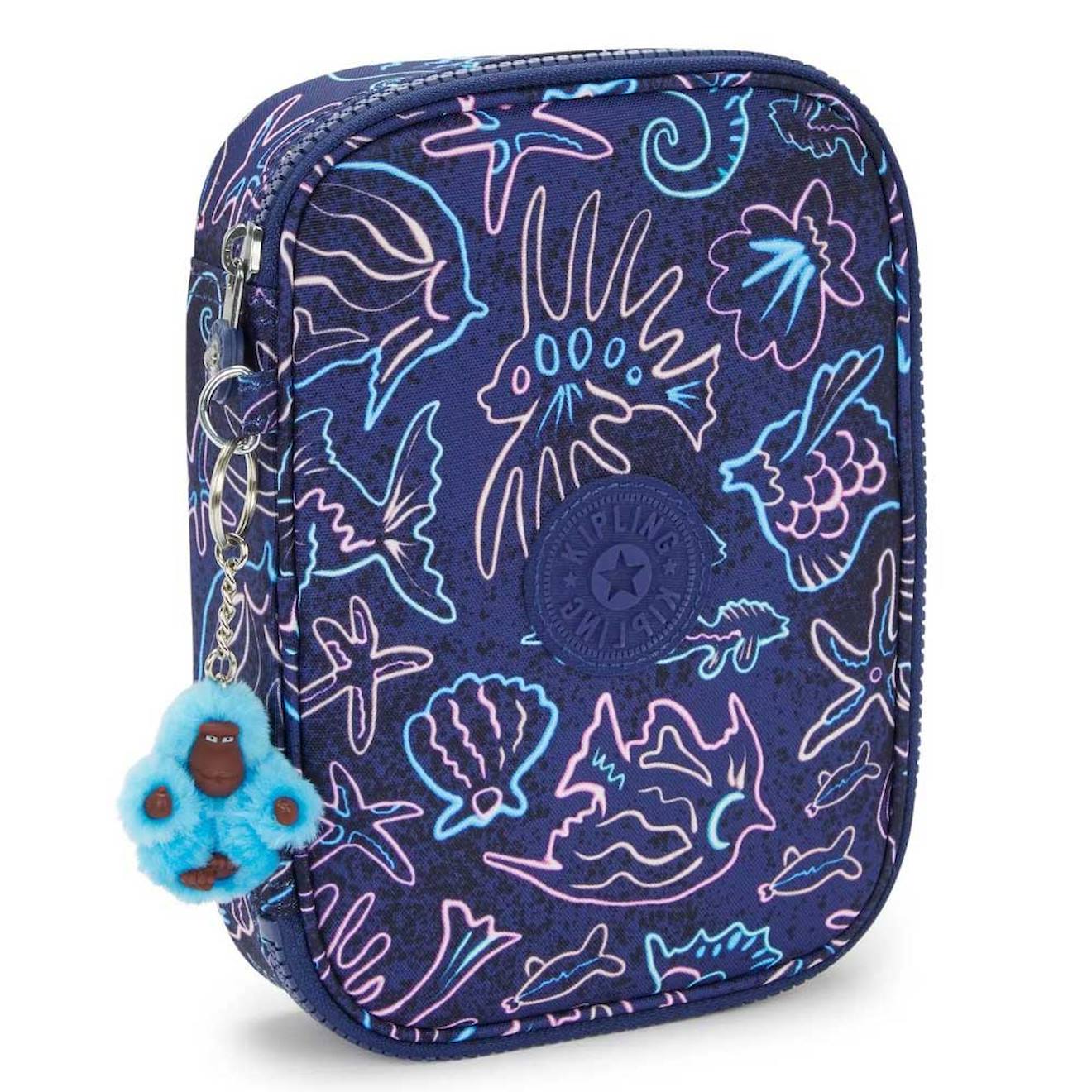 Trousse Fille Rectangulaire Kipling 100 Pens Disco Fish 21 Cm - Grande Capacité Bleu / Rose