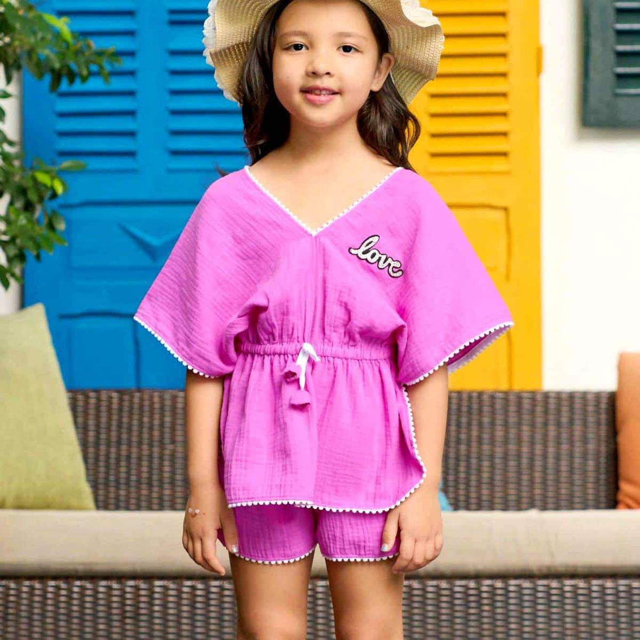 Tunique Plage Avec Short Assorti Love Rose Fuchsia