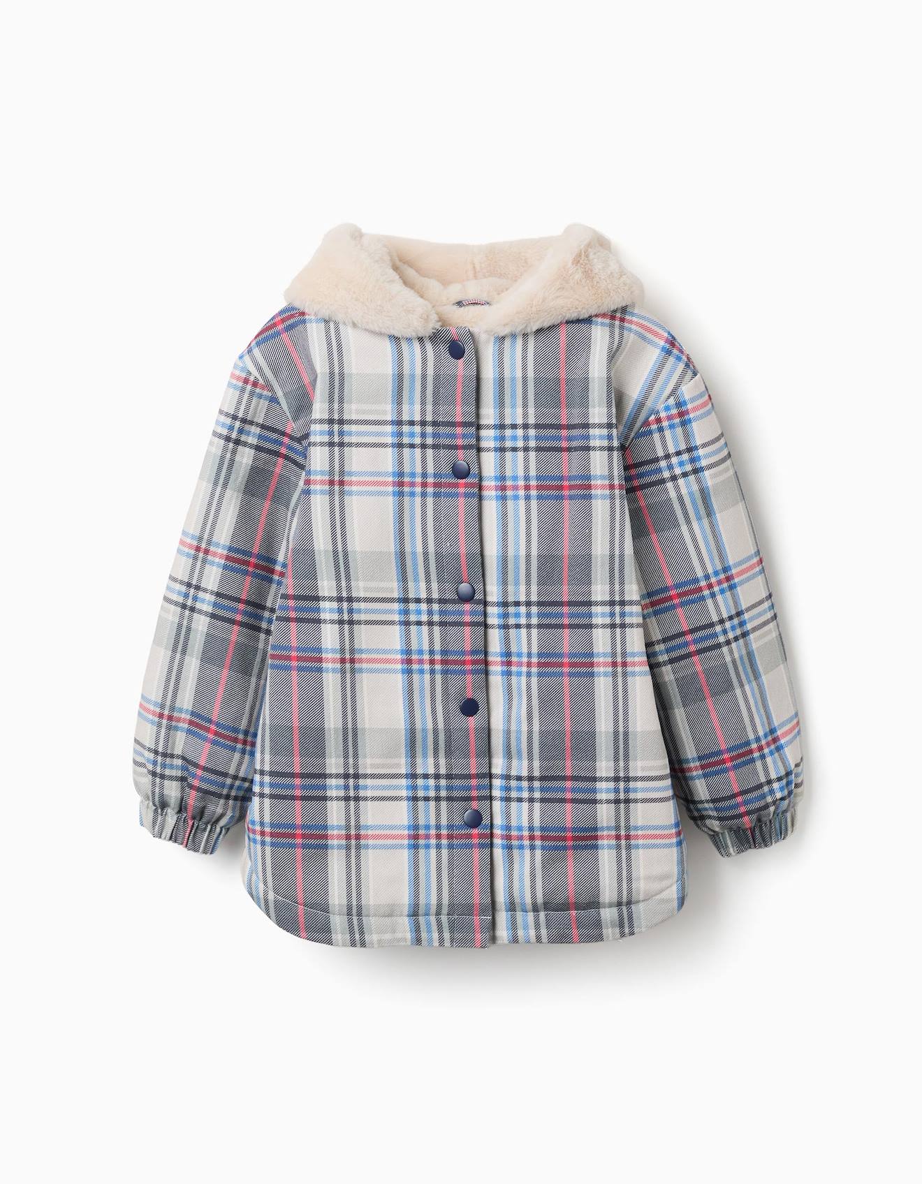 Veste À Carreaux Avec Doublure En Peluche Douce Synthétique Bleu
