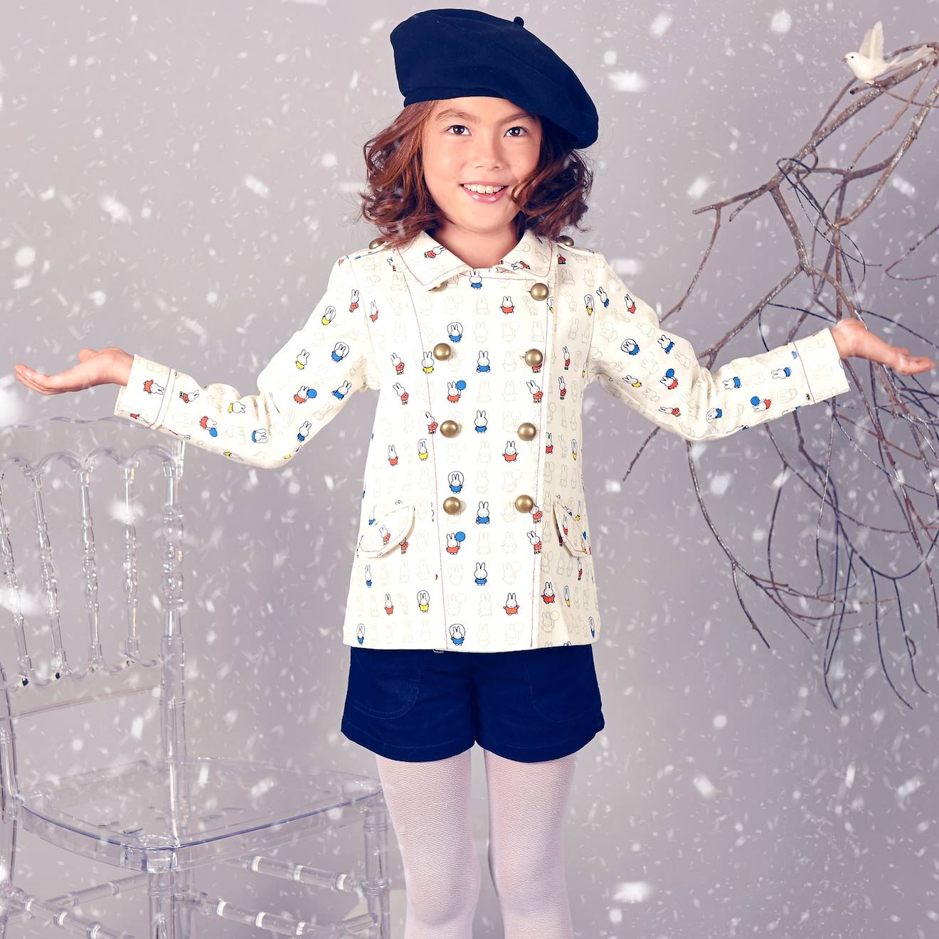 Veste Croisée Coton Imprimé Lapins Josephine Beige Multicolore