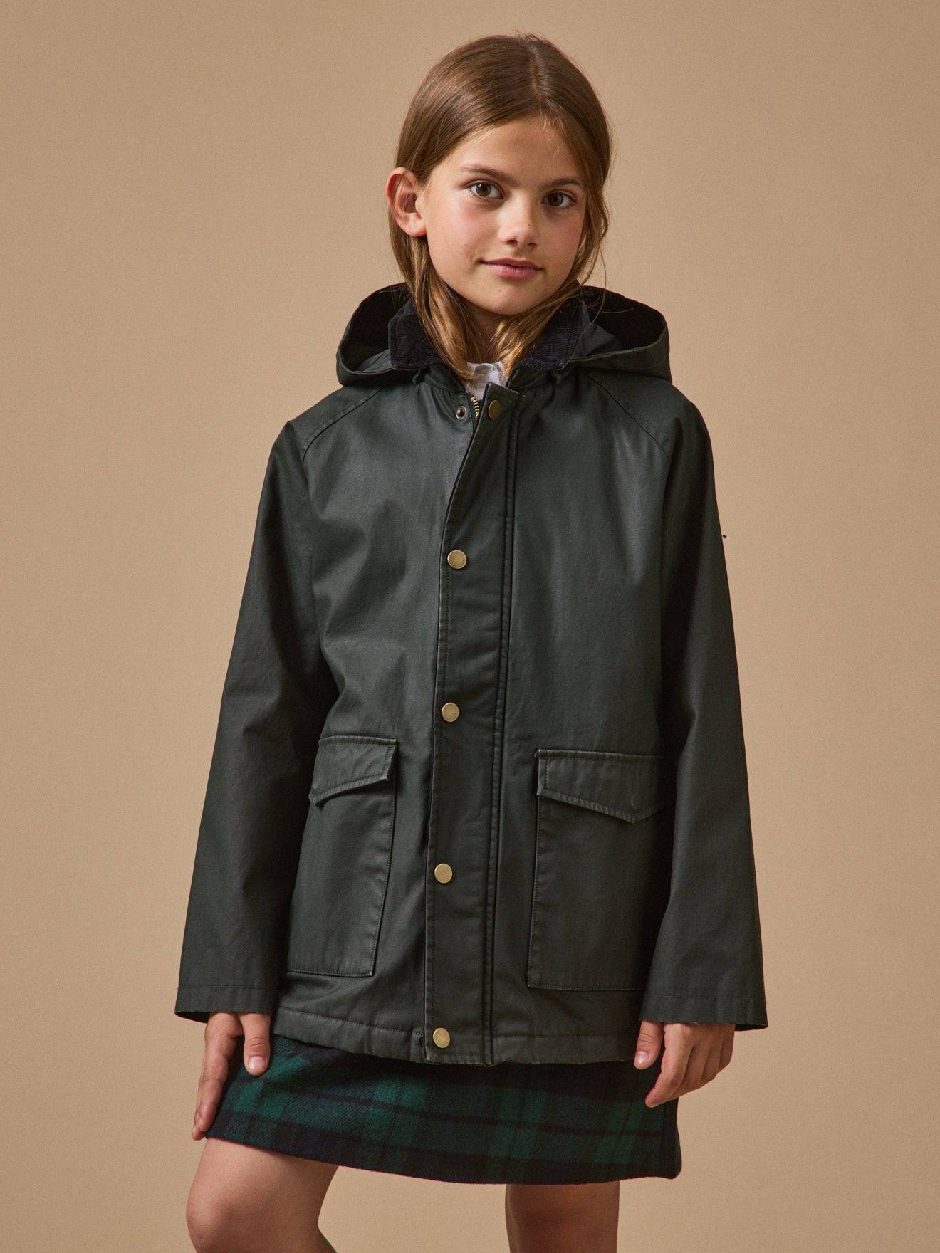 Veste En Coton Enduit Fille Vert Fonce