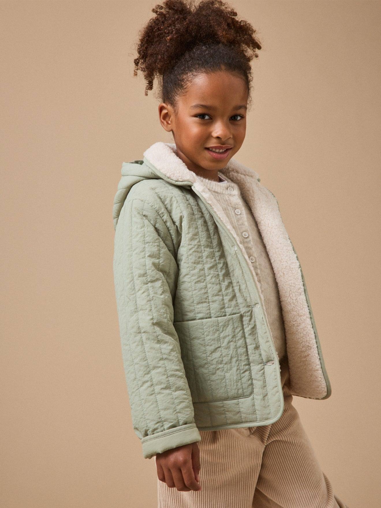 Veste Matelassée Col Sherpa Fille Vert D'eau