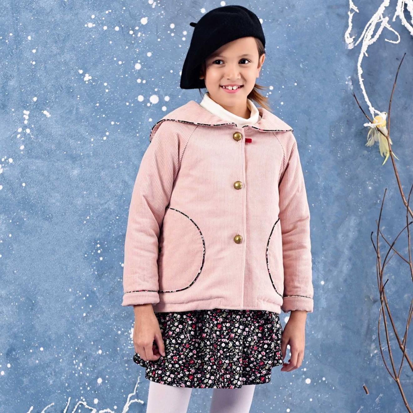 Veste Rétro Velours Col Marin Charlotte Rose Pâle Noir
