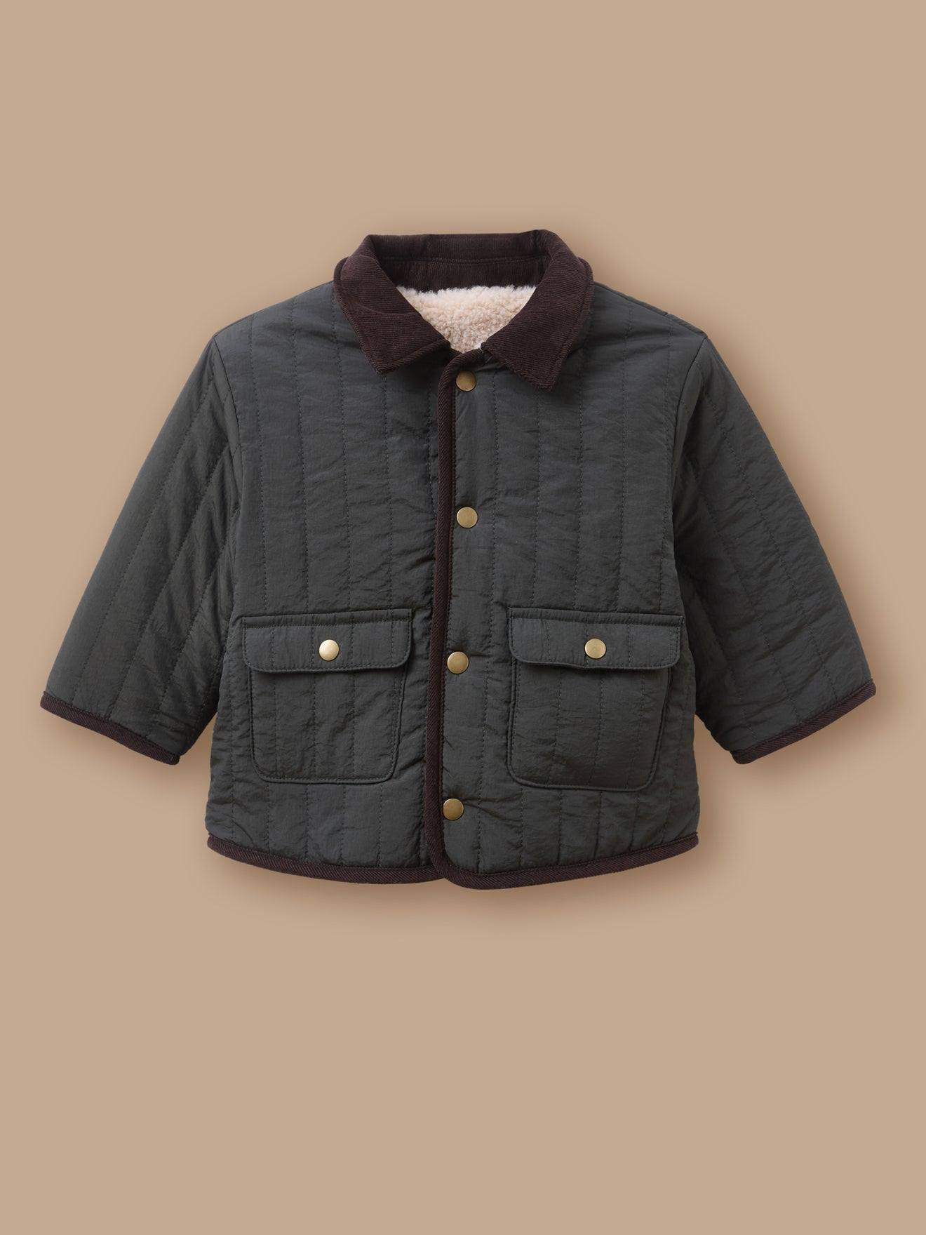 Veste Réversible En Sherpa Bébé Vert Fonce