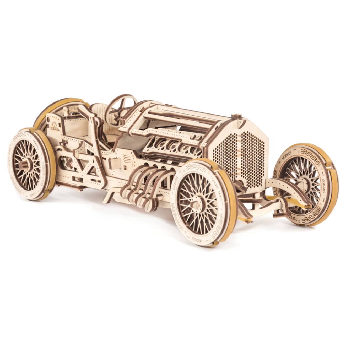 Voiture Grand Prix U-9 – Maquette Mécanique En Bois À Construire Avec Moteur V8 Brown